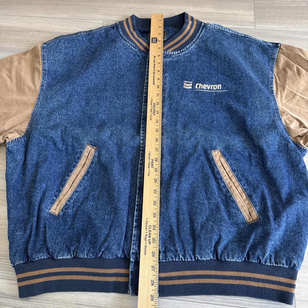 Vintage Dunbrooke Chevron Varsity Bomber Jacket Denim XXL Made In Hong Kong‎ - Picture 5 of 12